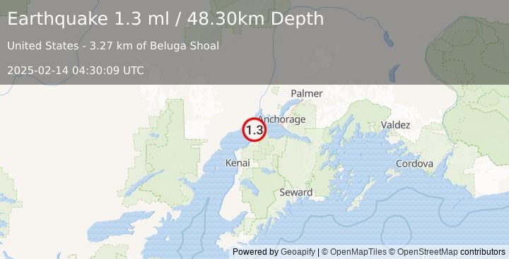 Earthquake 15 km N of Point Possession, Alaska (1.3 ml) (2025-02-14 04:30:09 UTC)