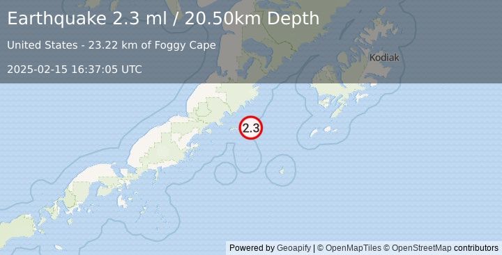 Earthquake 113 km SSE of Ugashik, Alaska (2.3 ml) (2025-02-15 16:37:05 UTC)