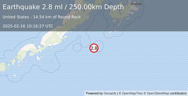 Earthquake 162 km ESE of Chignik, Alaska (2.8 ml) (2025-02-16 10:16:27 UTC)