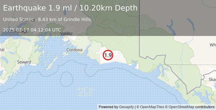 Earthquake 122 km S of McCarthy, Alaska (1.9 ml) (2025-02-17 04:12:04 UTC)