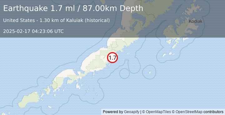 Earthquake 15 km NE of Chignik, Alaska (1.7 ml) (2025-02-17 04:23:06 UTC)