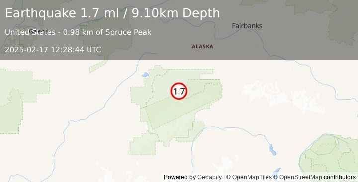 Earthquake 50 km E of Denali National Park, Alaska (1.7 ml) (2025-02-17 12:28:44 UTC)