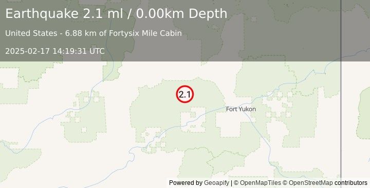 Earthquake 52 km NNW of Beaver, Alaska (2.1 ml) (2025-02-17 14:19:31 UTC)