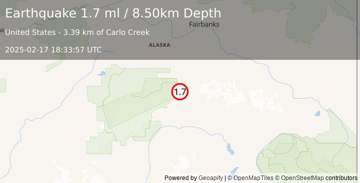 Earthquake 18 km NNE of Cantwell, Alaska (1.7 ml) (2025-02-17 18:33:57 UTC)