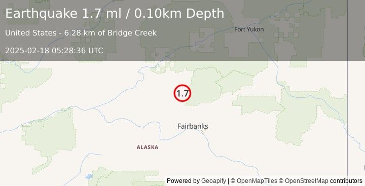 Earthquake 20 km ESE of Livengood, Alaska (1.7 ml) (2025-02-18 05:28:36 UTC)