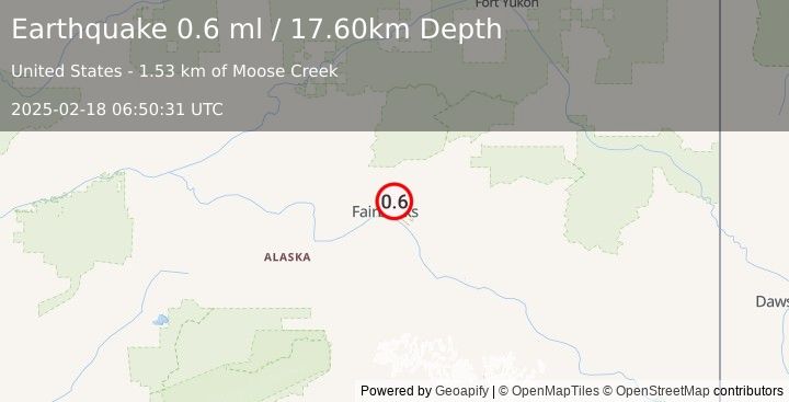 Earthquake 5 km SE of Fox, Alaska (0.6 ml) (2025-02-18 06:50:31 UTC)