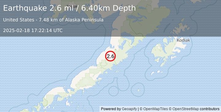 Earthquake 40 km SSW of Ugashik, Alaska (2.6 ml) (2025-02-18 17:22:14 UTC)