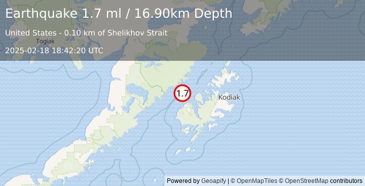 Earthquake 34 km N of Karluk, Alaska (1.7 ml) (2025-02-18 18:42:20 UTC)