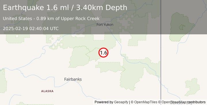 Earthquake 29 km WNW of Central, Alaska (1.6 ml) (2025-02-19 02:40:04 UTC)