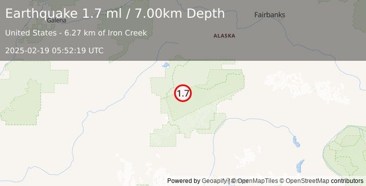 Earthquake 24 km SSE of Denali National Park, Alaska (1.7 ml) (2025-02-19 05:52:19 UTC)