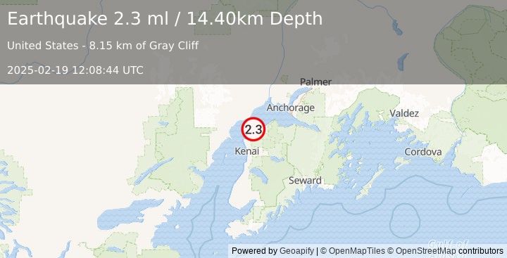 Earthquake 20 km WSW of Point Possession, Alaska (2.3 ml) (2025-02-19 12:08:44 UTC)