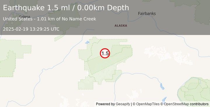 Earthquake 42 km E of Denali National Park, Alaska (1.5 ml) (2025-02-19 13:29:25 UTC)