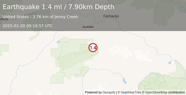 Earthquake 18 km WSW of Denali Park, Alaska (1.4 ml) (2025-02-20 09:10:57 UTC)