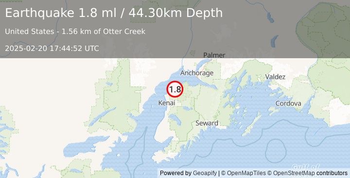 Earthquake 12 km SW of Point Possession, Alaska (1.8 ml) (2025-02-20 17:44:52 UTC)