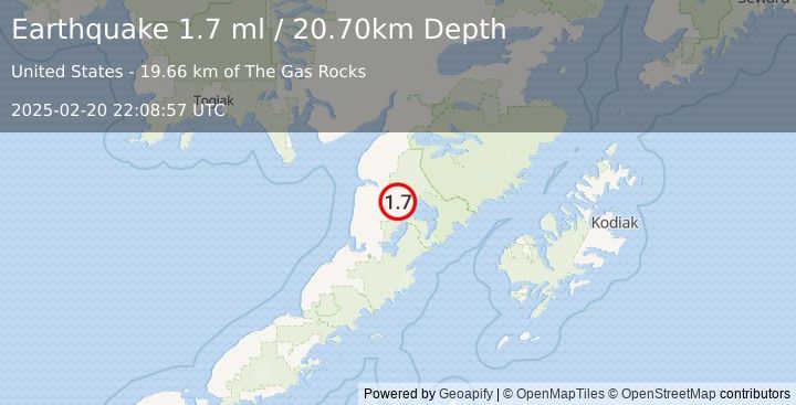 Earthquake 46 km ESE of Egegik, Alaska (1.7 ml) (2025-02-20 22:08:57 UTC)