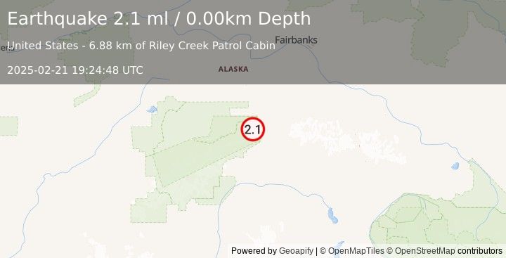 Earthquake 14 km SSW of Denali Park, Alaska (2.1 ml) (2025-02-21 19:24:48 UTC)