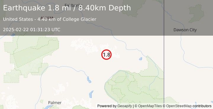 Earthquake 24 km NE of Paxson, Alaska (1.8 ml) (2025-02-22 01:31:23 UTC)