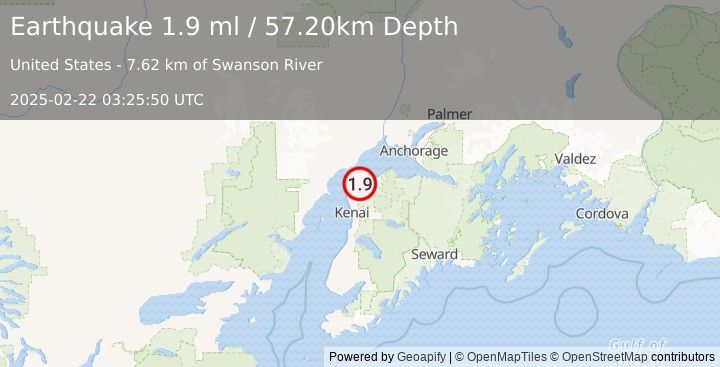 Earthquake 22 km WSW of Point Possession, Alaska (1.9 ml) (2025-02-22 03:25:50 UTC)