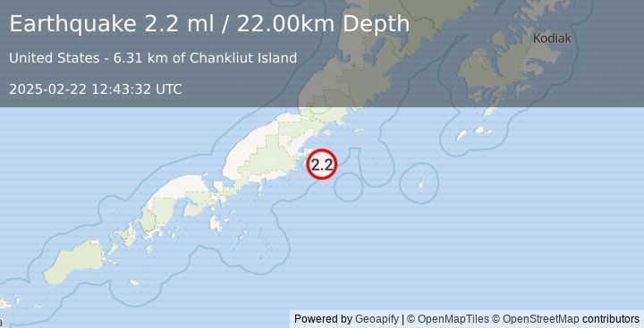 Earthquake 30 km SE of Chignik, Alaska (2.2 ml) (2025-02-22 12:43:32 UTC)