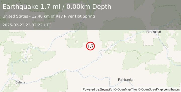 Earthquake 67 km NNW of Rampart, Alaska (1.7 ml) (2025-02-22 22:32:22 UTC)