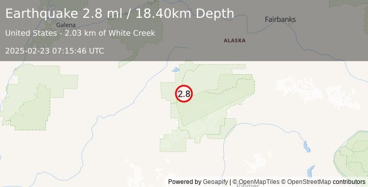 Earthquake 13 km SSW of Denali National Park, Alaska (2.8 ml) (2025-02-23 07:15:46 UTC)