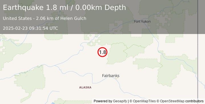 Earthquake 12 km NE of Livengood, Alaska (1.8 ml) (2025-02-23 09:31:54 UTC)