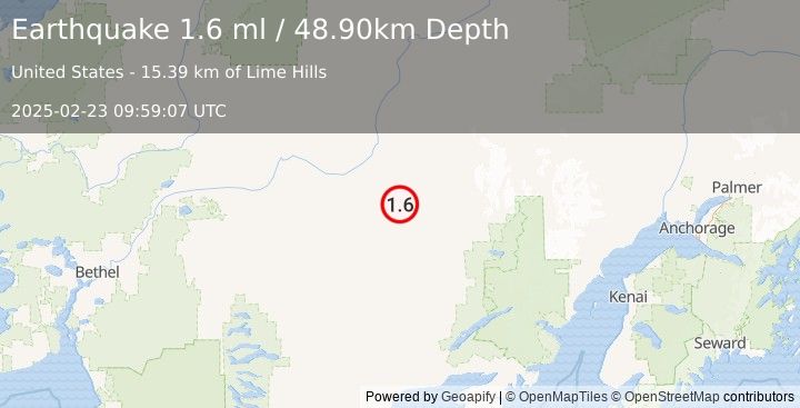 Earthquake 20 km WNW of Lime Village, Alaska (1.6 ml) (2025-02-23 09:59:07 UTC)