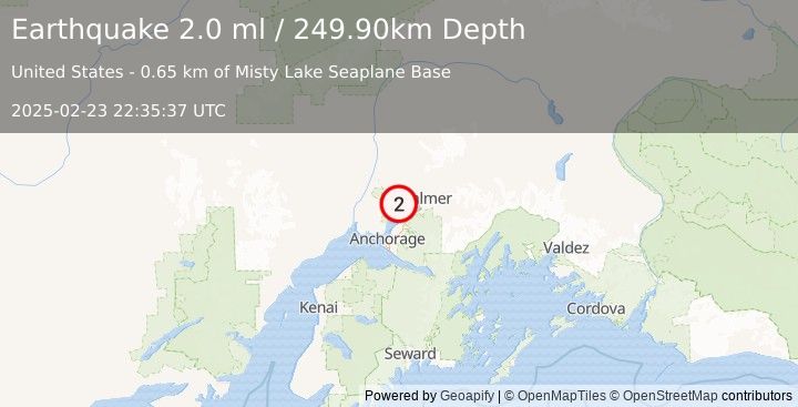 Earthquake 5 km NW of Knik-Fairview, Alaska (2.0 ml) (2025-02-23 22:35:37 UTC)