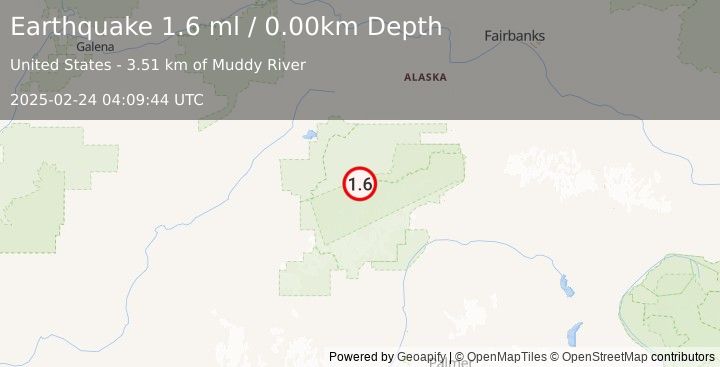 Earthquake 33 km ESE of Denali National Park, Alaska (1.6 ml) (2025-02-24 04:09:44 UTC)