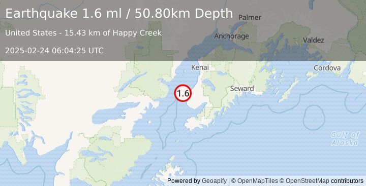 Earthquake 15 km WNW of Happy Valley, Alaska (1.6 ml) (2025-02-24 06:04:25 UTC)