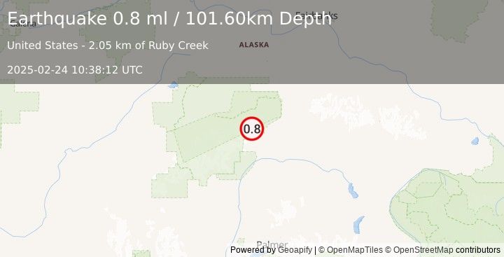 Earthquake 41 km WSW of Cantwell, Alaska (0.8 ml) (2025-02-24 10:38:12 UTC)