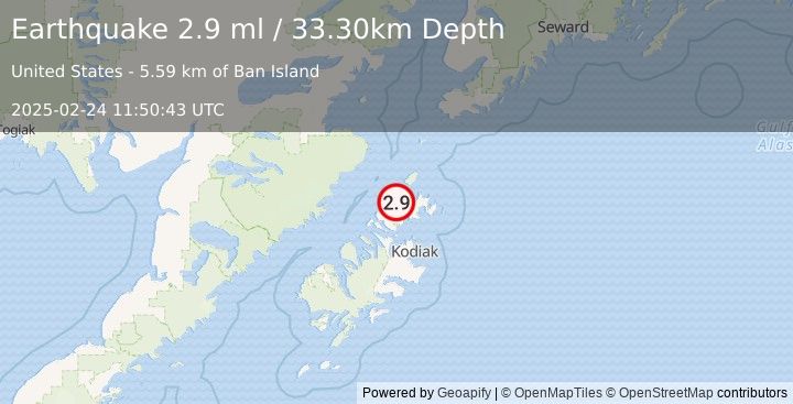 Earthquake 28 km NNE of Aleneva, Alaska (2.9 ml) (2025-02-24 11:50:43 UTC)