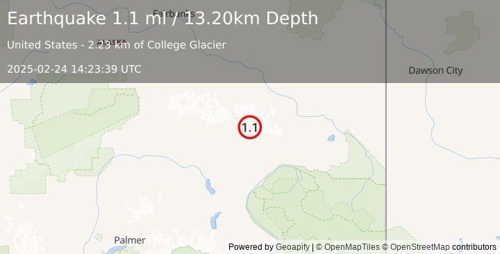 Earthquake 24 km NE of Paxson, Alaska (1.1 ml) (2025-02-24 14:23:39 UTC)