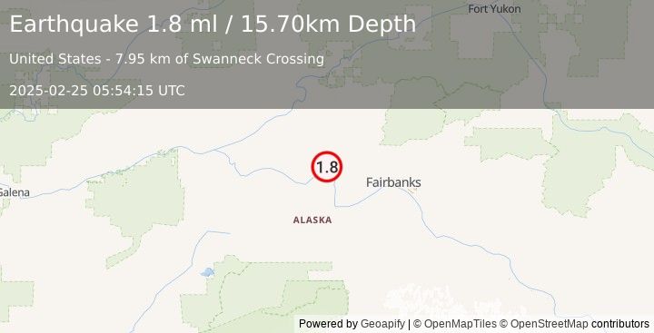 Earthquake 17 km S of Minto, Alaska (1.8 ml) (2025-02-25 05:54:15 UTC)