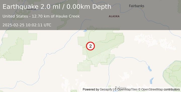 Earthquake 27 km S of Denali National Park, Alaska (2.0 ml) (2025-02-25 10:02:11 UTC)