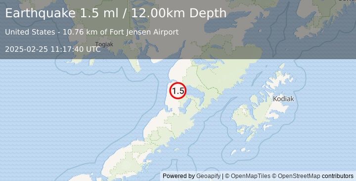 Earthquake 30 km SSE of Egegik, Alaska (1.5 ml) (2025-02-25 11:17:40 UTC)