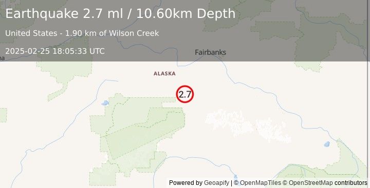 Earthquake 16 km ENE of Ferry, Alaska (2.7 ml) (2025-02-25 18:05:33 UTC)