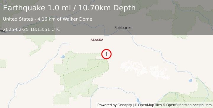 Earthquake 8 km ESE of Ferry, Alaska (1.0 ml) (2025-02-25 18:13:51 UTC)