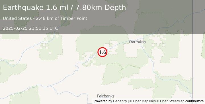 Earthquake 28 km WSW of Beaver, Alaska (1.6 ml) (2025-02-25 21:51:35 UTC)