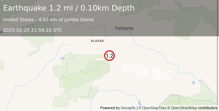 Earthquake 16 km NNE of Healy, Alaska (1.2 ml) (2025-02-25 21:59:10 UTC)