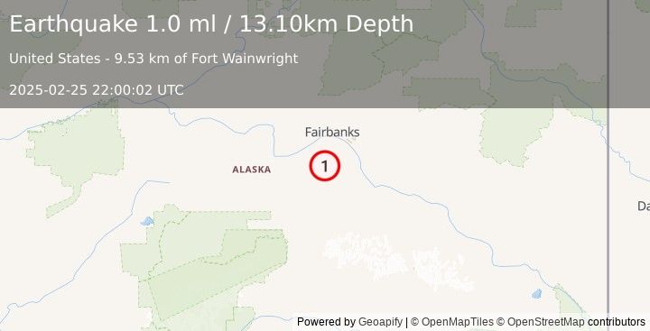 Earthquake 36 km S of South Van Horn, Alaska (1.0 ml) (2025-02-25 22:00:02 UTC)