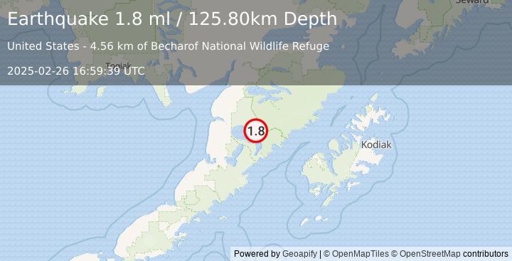 Earthquake 77 km ESE of Egegik, Alaska (1.8 ml) (2025-02-26 16:59:39 UTC)