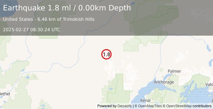 Earthquake 93 km S of Nikolai, Alaska (1.8 ml) (2025-02-27 08:30:24 UTC)