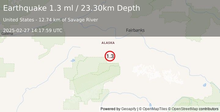 Earthquake 20 km W of Ferry, Alaska (1.3 ml) (2025-02-27 14:17:59 UTC)