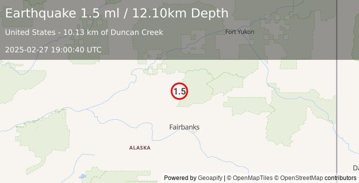 Earthquake 28 km E of Livengood, Alaska (1.5 ml) (2025-02-27 19:00:40 UTC)