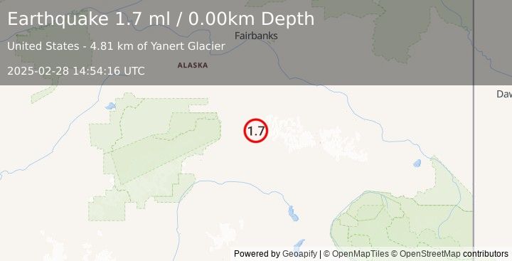 Earthquake 62 km ESE of Denali Park, Alaska (1.7 ml) (2025-02-28 14:54:16 UTC)