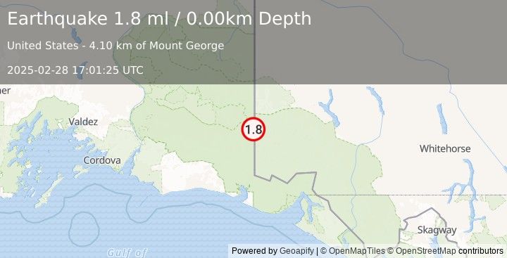 Earthquake 111 km ESE of McCarthy, Alaska (1.8 ml) (2025-02-28 17:01:25 UTC)