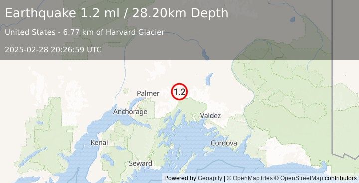 Earthquake 19 km S of Glacier View, Alaska (1.2 ml) (2025-02-28 20:26:59 UTC)