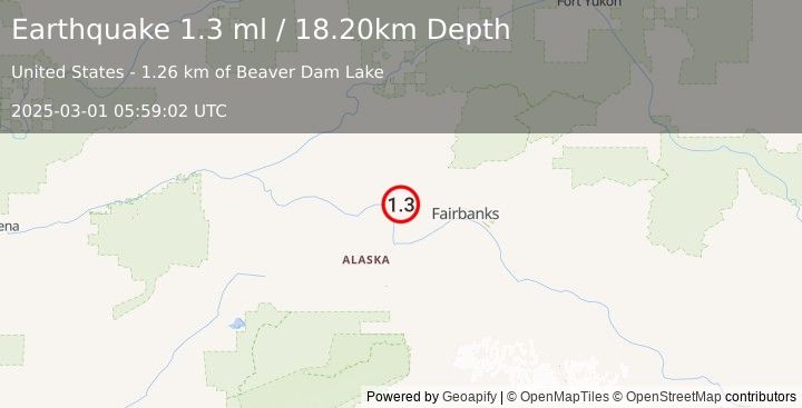 Earthquake 31 km SSE of Minto, Alaska (1.3 ml) (2025-03-01 05:59:02 UTC)