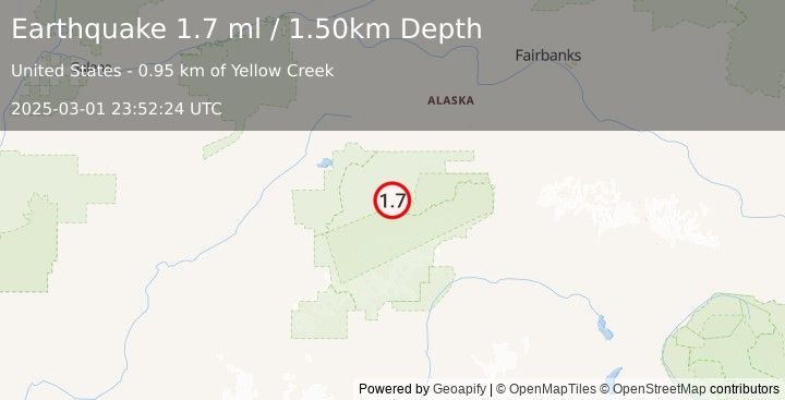 Earthquake 43 km E of Denali National Park, Alaska (1.7 ml) (2025-03-01 23:52:24 UTC)